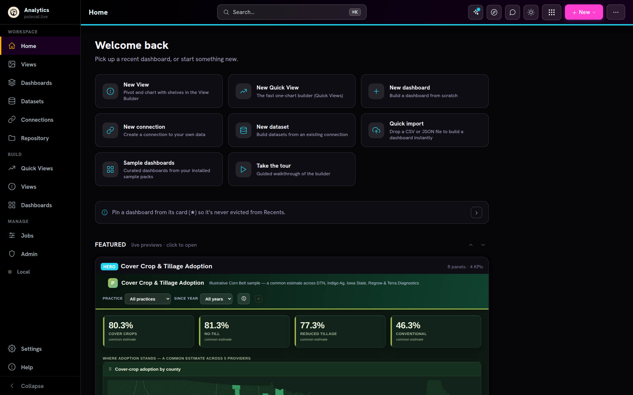 The app chrome in the Neon palette, dark mode